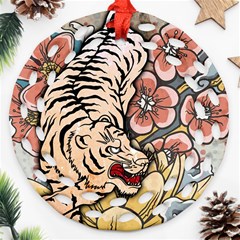 White Tiger Round Filigree Ornament (two Sides) by ExtraAwesomeSauce