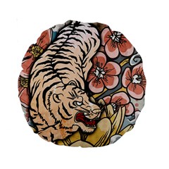 White Tiger Standard 15  Premium Round Cushions by ExtraGoodSauce