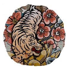 White Tiger Large 18  Premium Flano Round Cushions