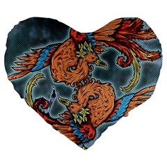 Chinese Phoenix Large 19  Premium Heart Shape Cushions by ExtraGoodSauce