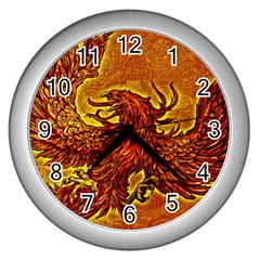 Phoenix Rising Wall Clock (silver) by ExtraGoodSauce