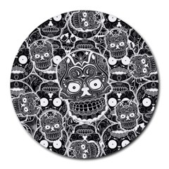 Sugar Skulls Bw Round Mousepads by ExtraGoodSauce