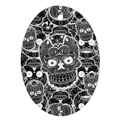 Sugar Skulls Bw Ornament (oval) by ExtraGoodSauce