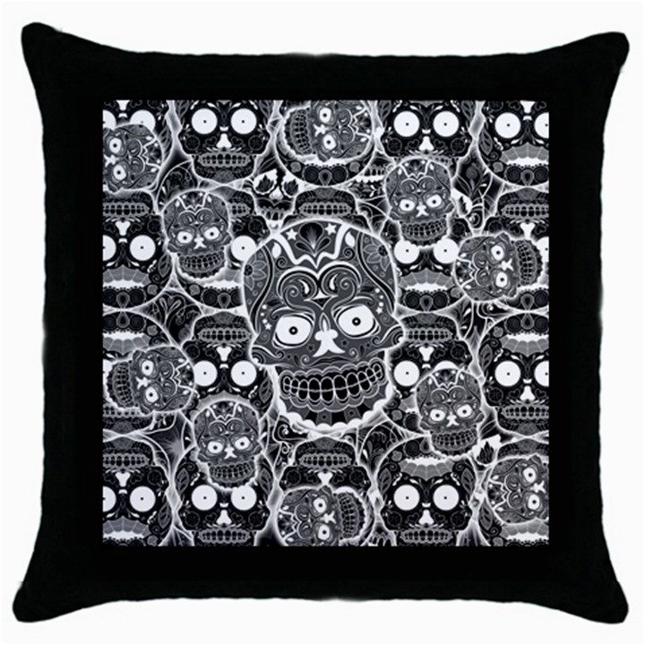 Sugar Skulls Bw Throw Pillow Case (Black)