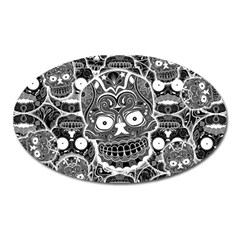 Sugar Skulls Bw Oval Magnet by ExtraGoodSauce