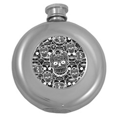 Sugar Skulls Bw Round Hip Flask (5 Oz) by ExtraGoodSauce