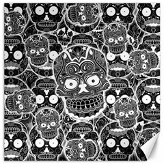 Sugar Skulls Bw Canvas 16  X 16  by ExtraGoodSauce