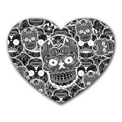 Sugar Skulls Bw Heart Mousepads by ExtraGoodSauce