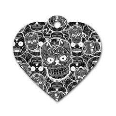 Sugar Skulls Bw Dog Tag Heart (two Sides) by ExtraGoodSauce