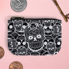 Sugar Skulls Bw Mini Coin Purse by ExtraGoodSauce