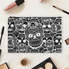 Sugar Skulls Bw Cosmetic Bag (large) by ExtraGoodSauce