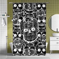 Sugar Skulls Bw Shower Curtain 48  X 72  (small)  by ExtraGoodSauce