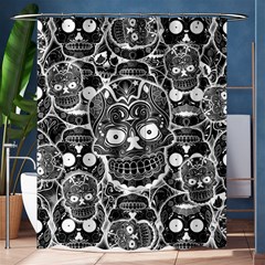 Sugar Skulls Bw Shower Curtain 60  X 72  (medium)  by ExtraGoodSauce