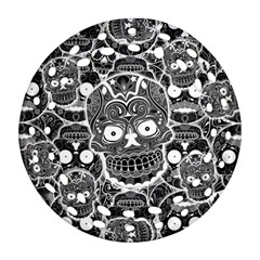 Sugar Skulls Bw Ornament (round Filigree) by ExtraGoodSauce