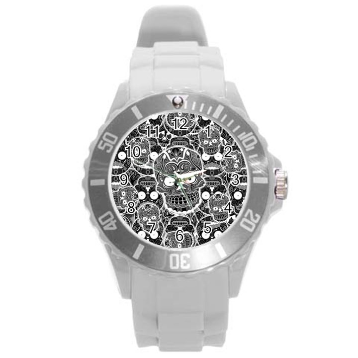 Sugar Skulls Bw Round Plastic Sport Watch (L)