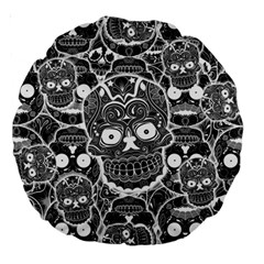 Sugar Skulls Bw Large 18  Premium Round Cushions by ExtraGoodSauce