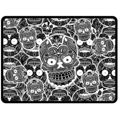 Sugar Skulls Bw Double Sided Fleece Blanket (large)  by ExtraGoodSauce