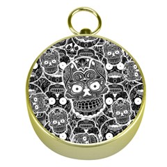 Sugar Skulls Bw Gold Compasses by ExtraGoodSauce