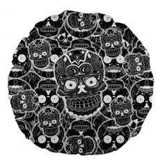 Sugar Skulls Bw Large 18  Premium Flano Round Cushions by ExtraGoodSauce