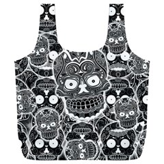 Sugar Skulls Bw Full Print Recycle Bag (xxxl) by ExtraGoodSauce