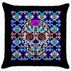 Sugar Skull Pattern 2 Throw Pillow Case (black) by ExtraGoodSauce