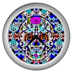 Sugar Skull Pattern 2 Wall Clock (silver) by ExtraGoodSauce