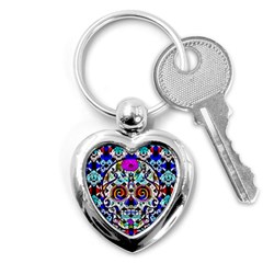 Sugar Skull Pattern 2 Key Chain (heart) by ExtraGoodSauce