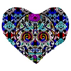 Sugar Skull Pattern 2 Large 19  Premium Heart Shape Cushions by ExtraGoodSauce