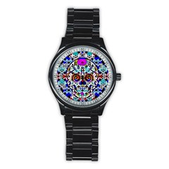 Sugar Skull Pattern 2 Stainless Steel Round Watch by ExtraGoodSauce