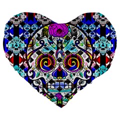 Sugar Skull Pattern 2 Large 19  Premium Flano Heart Shape Cushions by ExtraGoodSauce