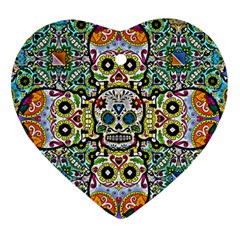 Sugar Skulls Pattern Ornament (heart) by ExtraGoodSauce