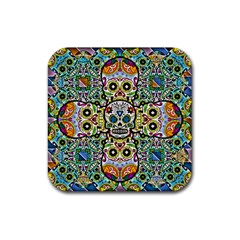 Sugar Skulls Pattern Rubber Coaster (square)  by ExtraGoodSauce