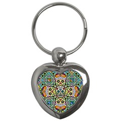 Sugar Skulls Pattern Key Chain (heart) by ExtraGoodSauce