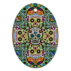 Sugar Skulls Pattern Oval Ornament (two Sides) by ExtraGoodSauce