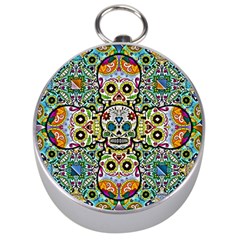 Sugar Skulls Pattern Silver Compasses by ExtraGoodSauce