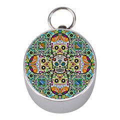 Sugar Skulls Pattern Mini Silver Compasses