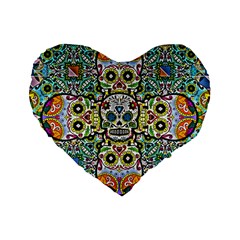 Sugar Skulls Pattern Standard 16  Premium Flano Heart Shape Cushions by ExtraGoodSauce