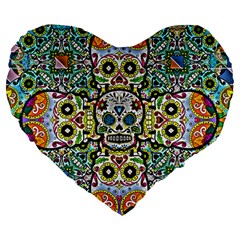 Sugar Skulls Pattern Large 19  Premium Flano Heart Shape Cushions by ExtraGoodSauce