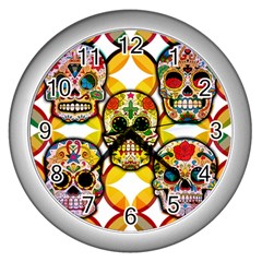 Sugar Skulls Wall Clock (silver) by ExtraGoodSauce