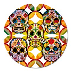 Sugar Skulls Magnet 5  (round) by ExtraGoodSauce