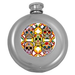 Sugar Skulls Round Hip Flask (5 Oz) by ExtraGoodSauce