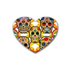 Sugar Skulls Rubber Coaster (heart)  by ExtraGoodSauce