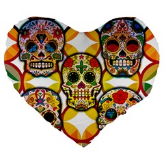 Sugar Skulls Large 19  Premium Flano Heart Shape Cushions by ExtraGoodSauce