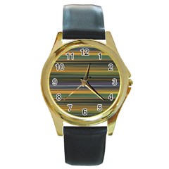 Multicolored Linear Abstract Print Round Gold Metal Watch by dflcprintsclothing