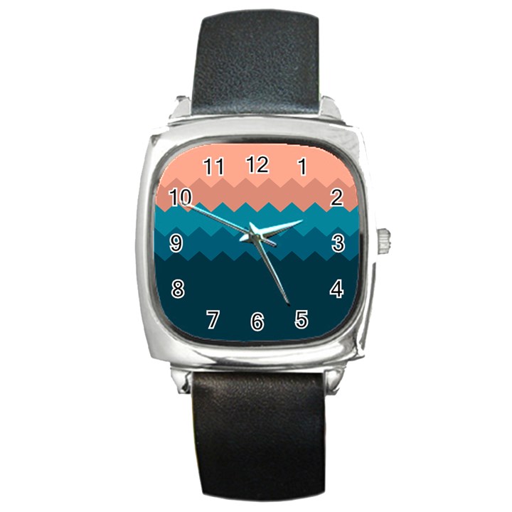 Flat ocean waves palette Square Metal Watch