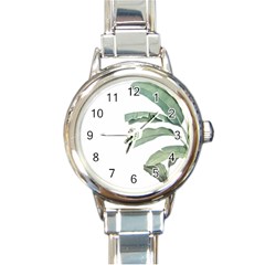 Banana Leaf Round Italian Charm Watch by goljakoff