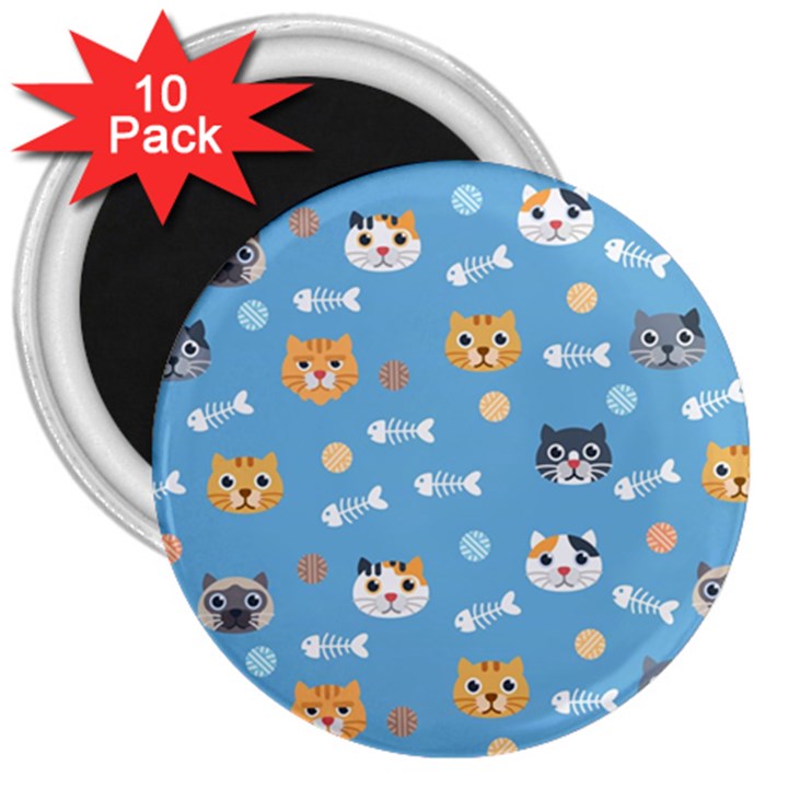 Cute Cat Pattern 3  Magnets (10 pack) 