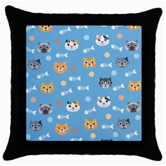 Cute Cat Pattern Throw Pillow Case (black) by ExtraAwesomeSauce