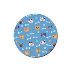 Cute Cat Pattern Rubber Coaster (round)  by ExtraGoodSauce