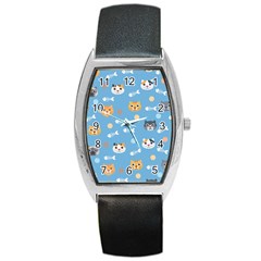 Cute Cat Pattern Barrel Style Metal Watch by ExtraAwesomeSauce